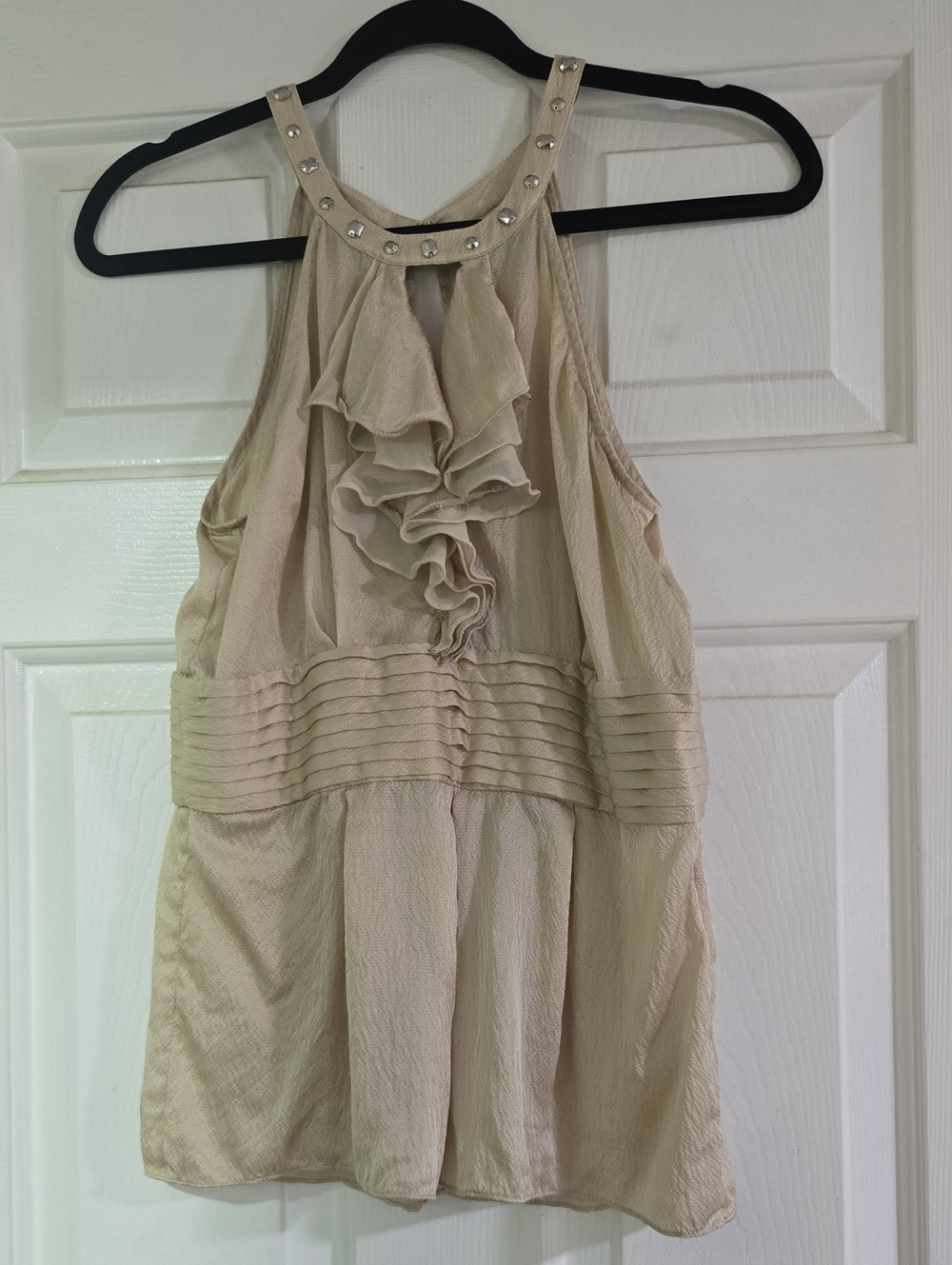 White House Black Market Beige Ruffle Halter Blouse